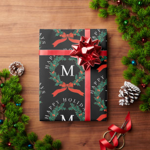 Schwarzer Monogramm-Kranz für personalisierte Feie Geschenkpapier