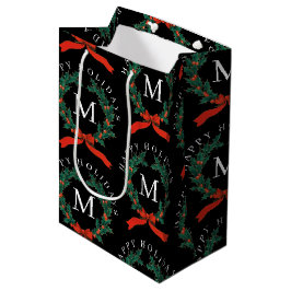 Schwarzer Monogramm-Kranz für personalisierte Feie Mittlere Geschenktüte