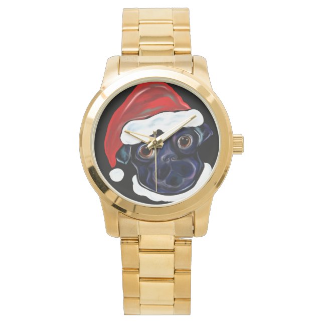 SCHWARZER MOPS ARMBANDUHR (Vorderseite)