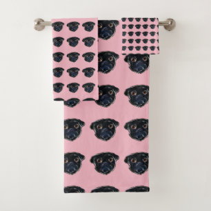 Schwarzer Mops Badhandtuch Set
