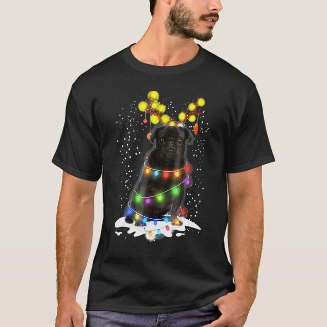 Schwarzer Mops Blinker Netter Hund Weihnachten Mop T-Shirt (Vorderseite)