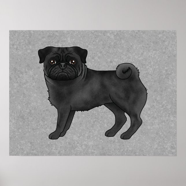 Schwarzer Mops Dog Canine Niedlicher Cartoon Illus Poster (Vorne)