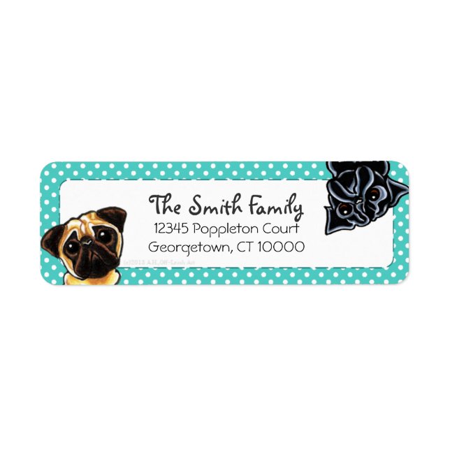 Schwarzer Mops Fawn Mops hoch Aquamarine Punkte (Vorne)