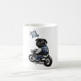 Schwarzer Mops für Cartoon von Motorrädern Kaffeetasse