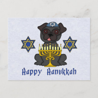 Schwarzer Mops - Hanukkah-Karte Feiertagspostkarte