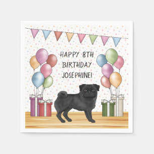 Schwarzer Mops-Hund Bunte Pastellfarben Alles Gute Serviette