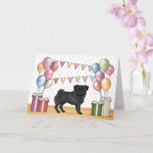 Schwarzer Mops-Hund Bunte Pastellfarben Frohes Geb Karte