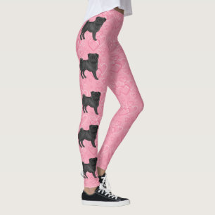 Schwarzer Mops-Hund Cartoon-Mops Liebesherzmuster Leggings