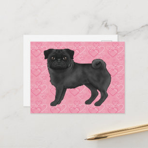 Schwarzer Mops-Hund Cartoon-Mops Liebesherzmuster Postkarte