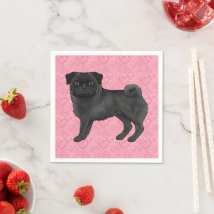 Schwarzer Mops-Hund Cartoon-Mops Liebesherzmuster  Serviette