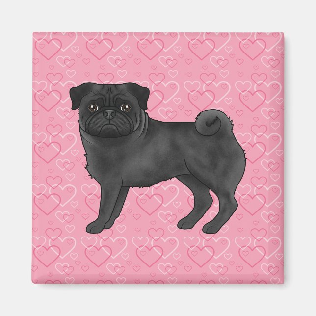 Schwarzer Mops Hund Cartoon Mops Rosa Liebe Herzmu Magnet (Vorne)