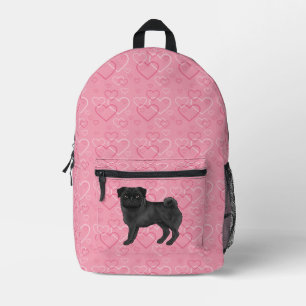 Schwarzer Mops-Hund Cartoon mopst rosa Liebesherzm Bedruckter Rucksack