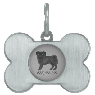 Schwarzer Mops-Hund Cute Mops-Hund mit Telefonnumm Tiermarke
