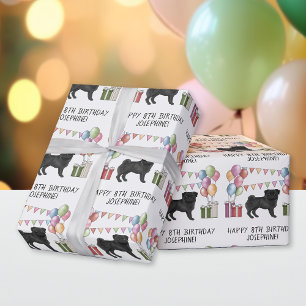 Schwarzer Mops-Hund Farbige Pastell-Frohe Geburtst Geschenkpapier