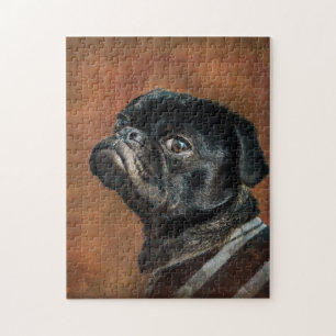 Schwarzer Mops Hund Foto Portrait Puzzle