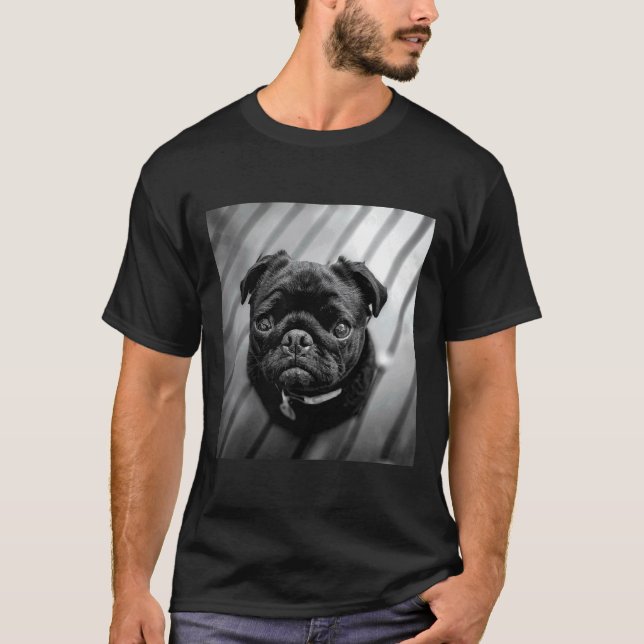 Schwarzer Mops-Hund mit süßem Gesicht 436 T-Shirt (Vorderseite)