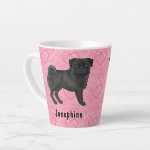 Schwarzer Mops-Hund mit süßen Mopsen und rosa Herz Milchtasse