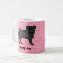 Schwarzer Mops Hund Niedlichen Mops und rosa Herze Kaffeetasse