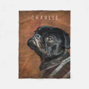 Schwarzer Mops Hund Personalisiert Fleecedecke