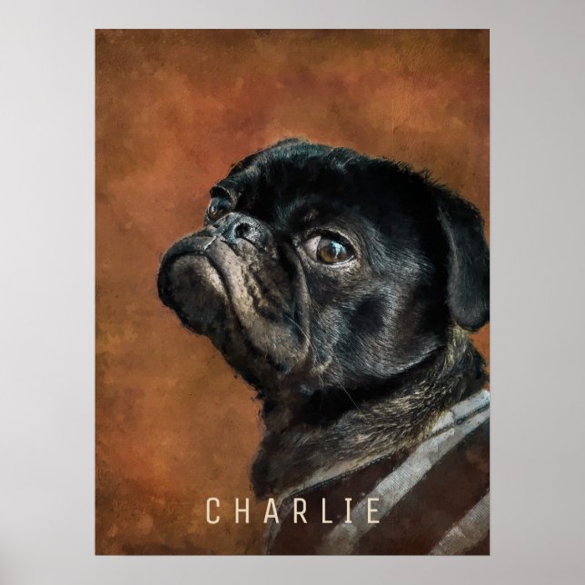 Schwarzer Mops-Hund Poster (Vorne)