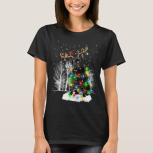 Schwarzer Mops Hund Schnee Rentier Weihnachtsmann T-Shirt