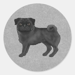 Schwarzer Mops Hund Stehend Niedlicher Cartoon Ill Runder Aufkleber