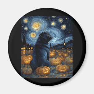 Schwarzer Mops Hund von van gogh sternenbester Nac Magnet