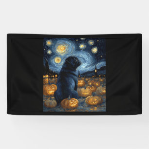 Schwarzer Mops-Hund von Van Gogh Sternennacht Hall Banner