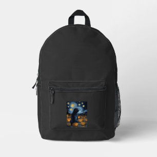 Schwarzer Mops-Hund von Van Gogh Sternennacht Hall Bedruckter Rucksack