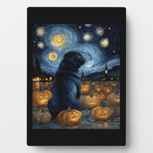 Schwarzer Mops-Hund von Van Gogh Sternennacht Hall Fotoplatte