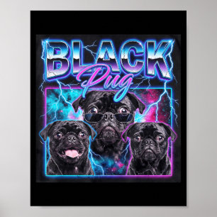 Schwarzer Mops Lustiger Jungen Mädchen Kostüm Retr Poster