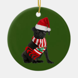 Schwarzer Mops mit Hat Scanner Weihnachten Keramik Ornament