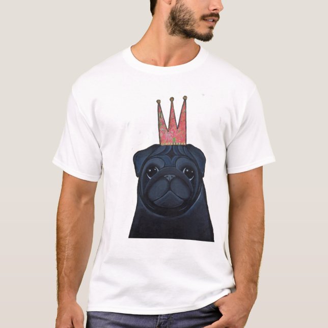 Schwarzer Mops mit Kronen-T - Shirt (Vorderseite)