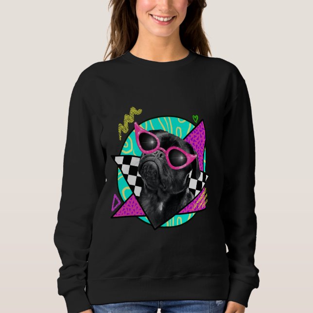 Schwarzer Mops mit rosa Sonnenbrille Klassischer T Sweatshirt (Vorderseite)