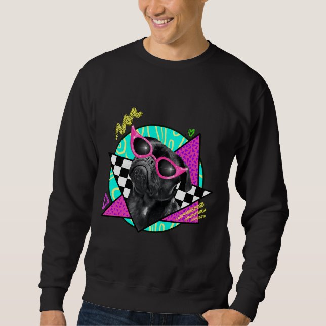 Schwarzer Mops mit rosa Sonnenbrille Klassischer T Sweatshirt (Vorderseite)