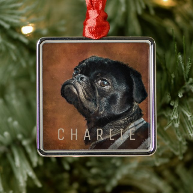 Schwarzer Mops Ornament Aus Metall (Baum)