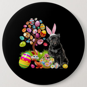 SCHWARZER Mops Ostereier Baumhunde Sonnentag Oster Button