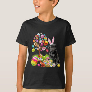 SCHWARZER Mops Ostereier Baumhunde Sonnentag Oster T-Shirt