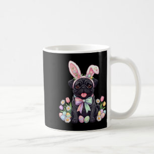 Schwarzer Mops-Osterhase-Eier süße Frühlingsblumen Kaffeetasse