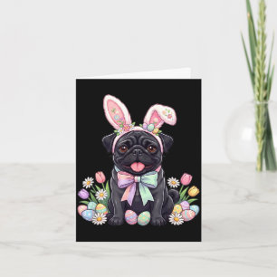 Schwarzer Mops-Osterhase-Eier süße Frühlingsblumen Karte