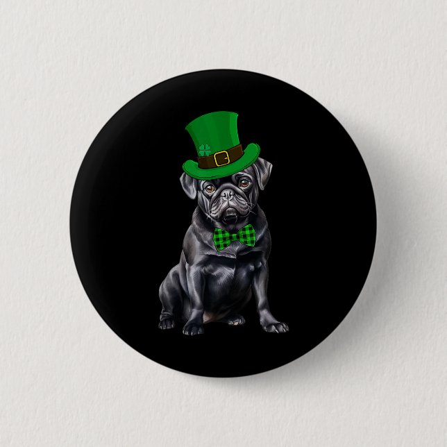 Schwarzer Mops Patrick's Day Hut Lustiger St. Patr Button (Vorderseite)