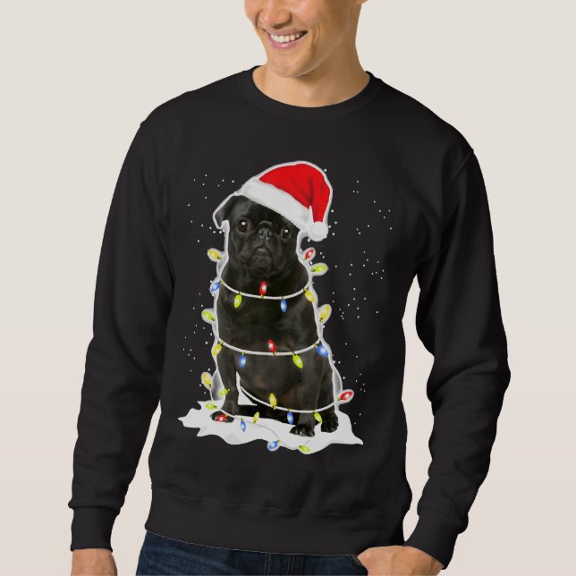 Schwarzer Mops Weihnachten Klassischer T - Shirt 1 (Vorderseite)