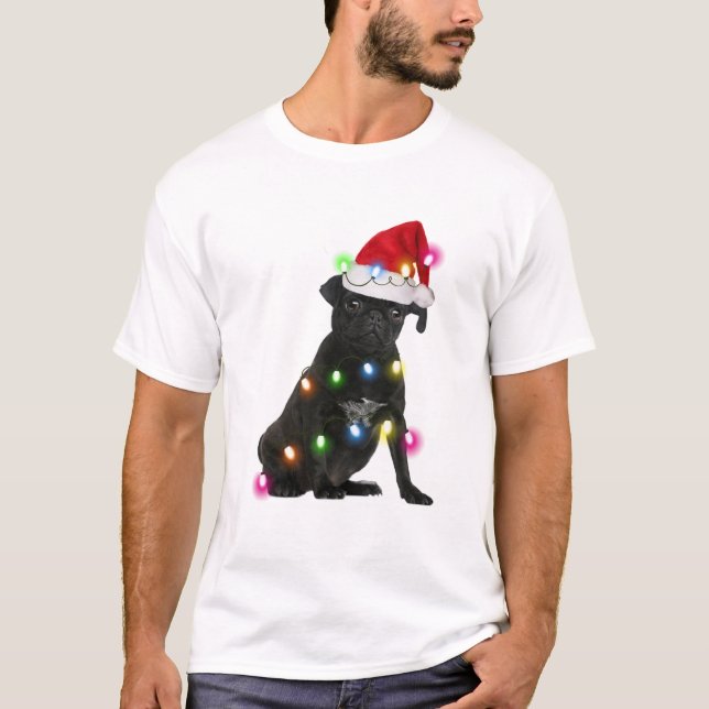 Schwarzer Mops Weihnachten, Weihnachtslicht T-Shirt (Vorderseite)