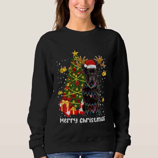 Schwarzer Mops Weihnachtsbaum Lichter Weihnachten  Sweatshirt (Vorderseite)