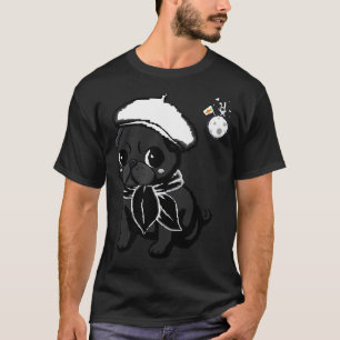 Schwarzer Mops Welpe Mond und Hase Pixel Art T-Shirt