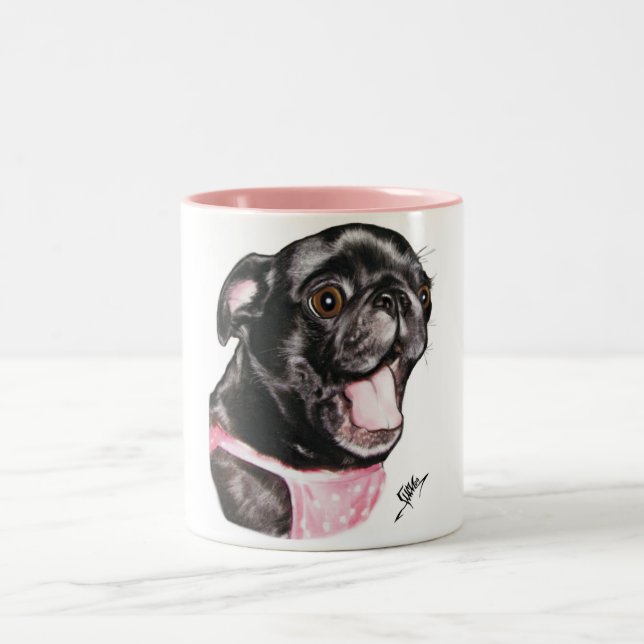 Schwarzer Mops Whassup?! Zweifarbige Tasse (Mittel)