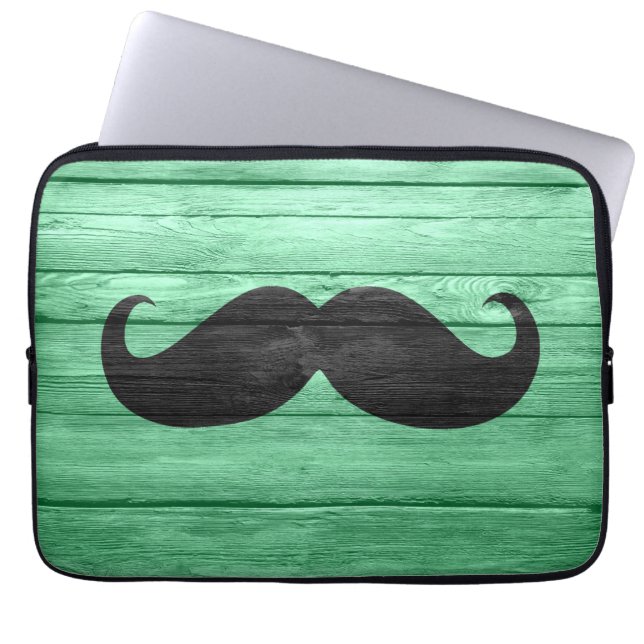 Schwarzer Mustache auf Cyan Wooden Laptopschutzhülle (Vorderseite)