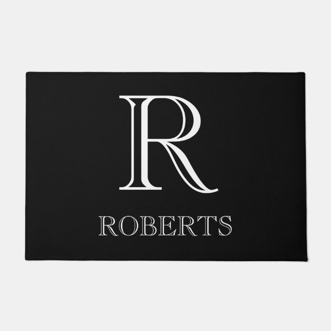 Schwarzer Name und Anfangsbuchstabe / Rug - Benutz Fußmatte (Vorderseite)
