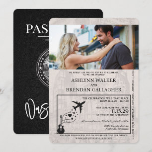 Schwarzer Nashville-Reisepass zur Hochzeit Einladung