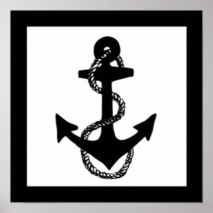 schwarzer nautischer ANCHOR mit Seil   Poster
